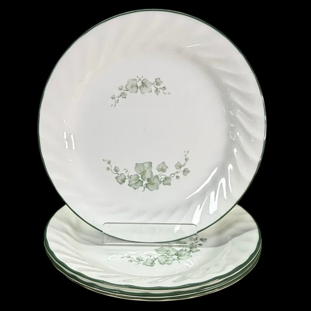 Corelle Callaway Ivy Bread/Dessert Plates Green Trim White Swirl 7 1/4